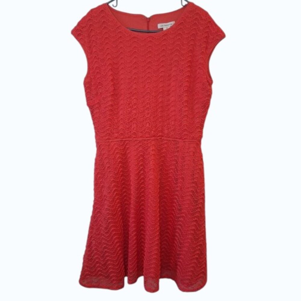 Liz Claiborne Coral Chevron Textured Lace Fit & Flare Cap Sleeve Dress Sz 12